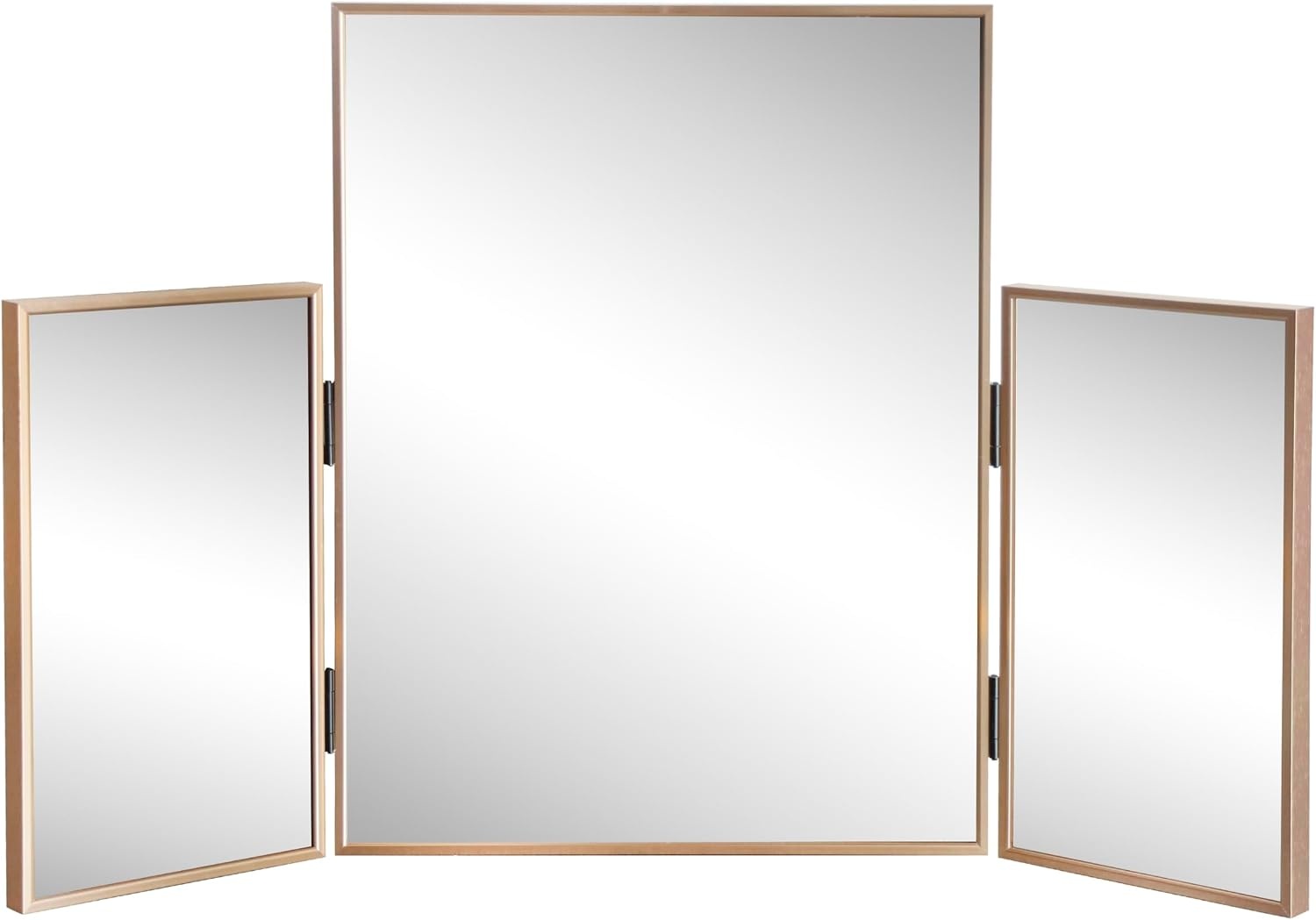 image:imageJONATHAN Y Orthos Aluminum 3Way Trifold Vanity Mirror 30 x 20 Gold Rectangular Metal Framed Adjustable Mirror for Tabletop and Wall Mount Modern Glam for Dressing Room and Bedroom MIR219BGold