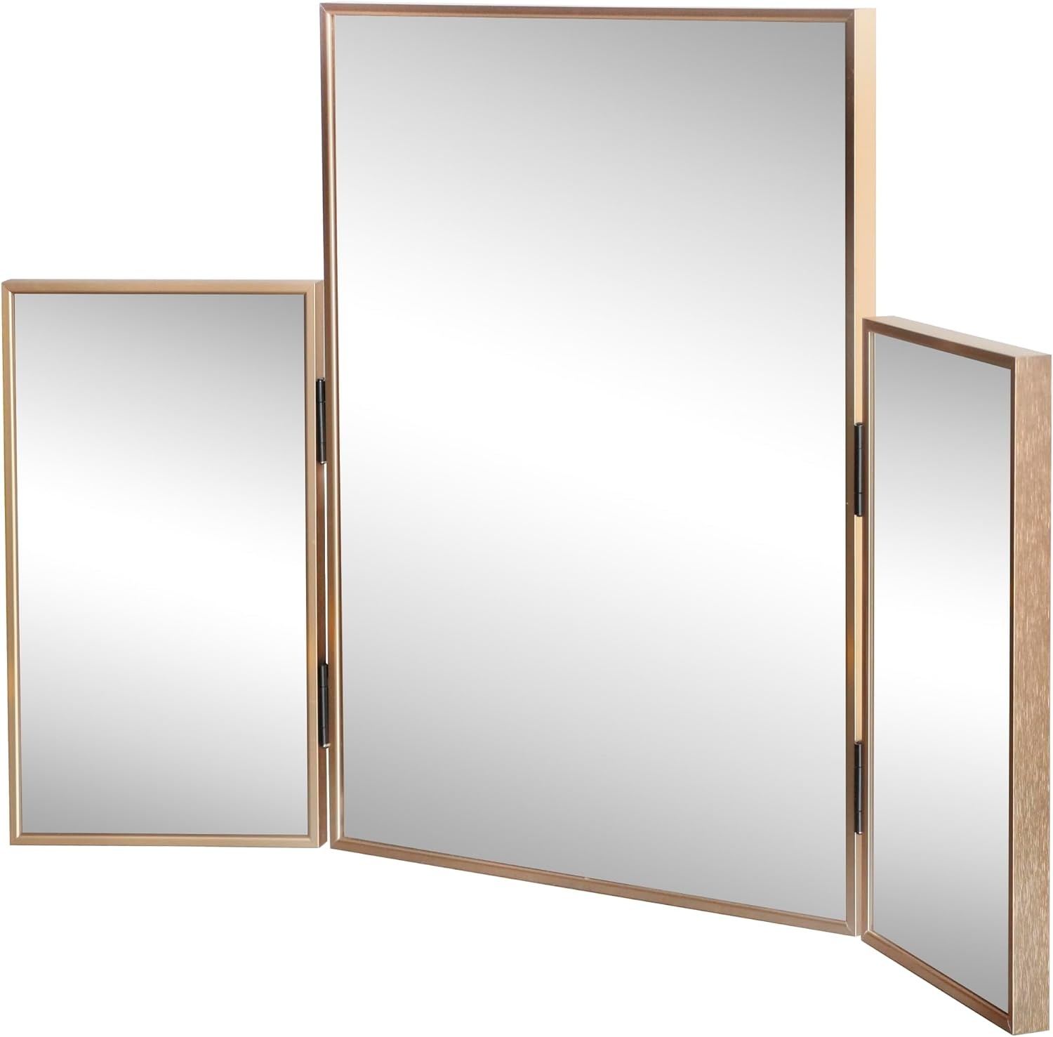 image:imageJONATHAN Y Orthos Aluminum 3Way Trifold Vanity Mirror 30 x 20 Gold Rectangular Metal Framed Adjustable Mirror for Tabletop and Wall Mount Modern Glam for Dressing Room and Bedroom MIR219BGold