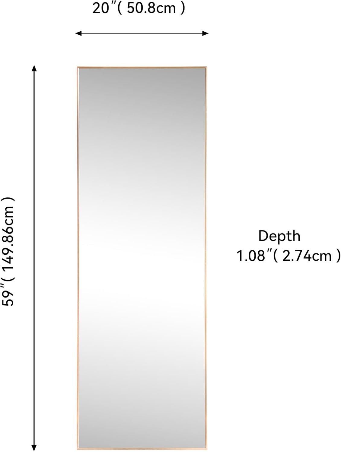 image:imageJONATHAN Y Strait Aluminum Full Length Rectangular Mirror 20 x 59 Nickel Glossy Metal Frame for Bedroom and Living Room Modern Minimalist Wall Mounted and Leaner Large Body Mirror MIR228CGold