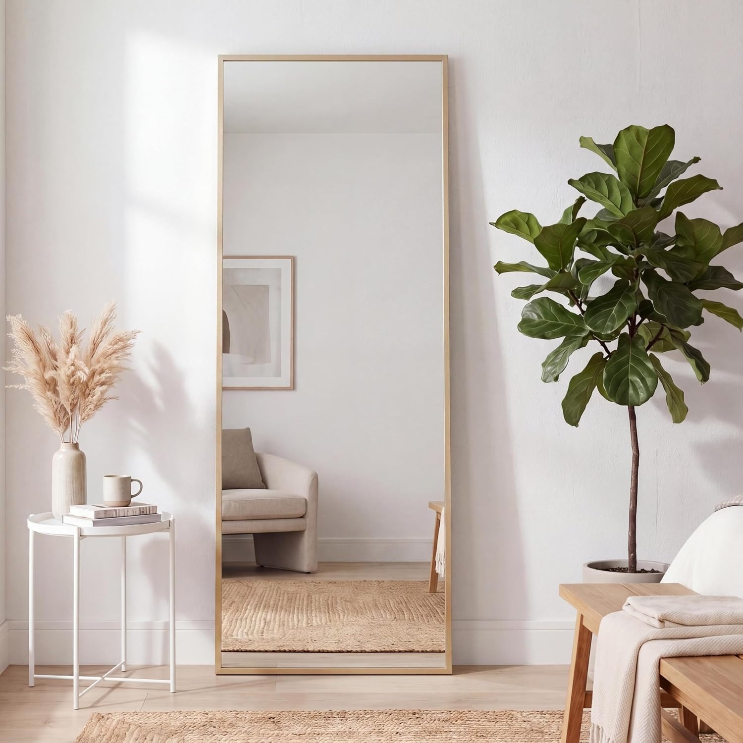 image:imageJONATHAN Y Strait Aluminum Full Length Rectangular Mirror 20 x 59 Nickel Glossy Metal Frame for Bedroom and Living Room Modern Minimalist Wall Mounted and Leaner Large Body Mirror MIR228CGold