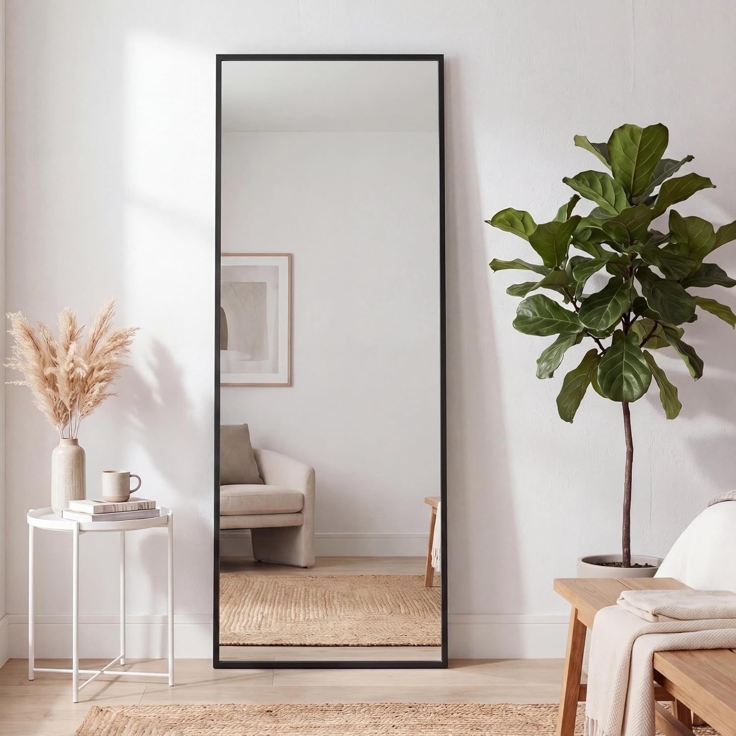 image:imageJONATHAN Y Strait Aluminum Full Length Rectangular Mirror 20 x 59 Nickel Glossy Metal Frame for Bedroom and Living Room Modern Minimalist Wall Mounted and Leaner Large Body Mirror MIR228CBlack