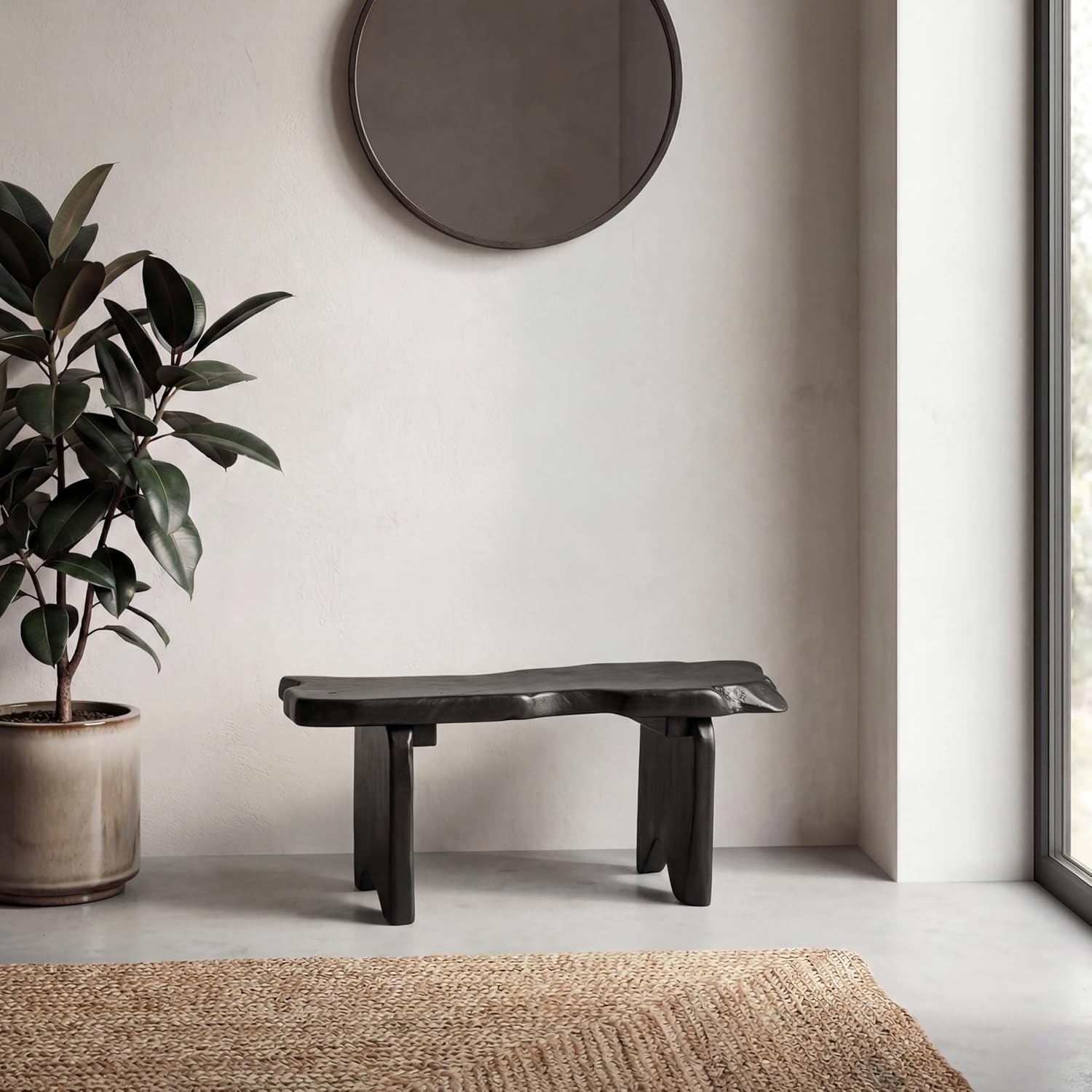 image:imageJONATHAN Y Stumpy Solid Teak Wood Live Edge Entryway Bench 35 Rustic Handmade Backless Accent Seat for Living Room Hallway amp Bedroom Black Finish BNH300BBlack