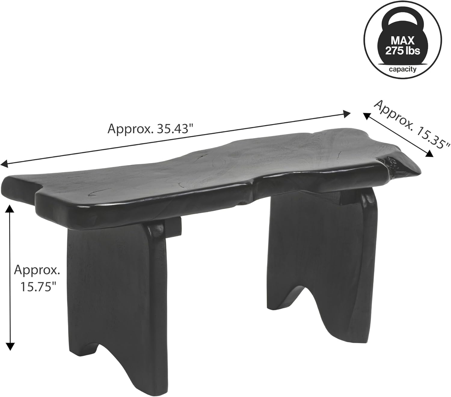 image:imageJONATHAN Y Stumpy Solid Teak Wood Live Edge Entryway Bench 35 Rustic Handmade Backless Accent Seat for Living Room Hallway amp Bedroom Black Finish BNH300BBlack