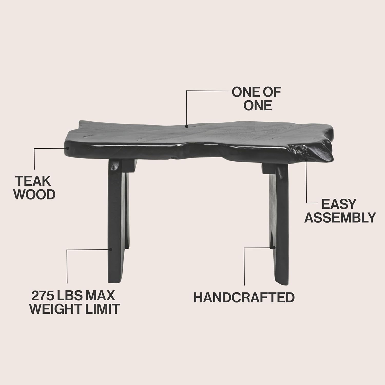 image:imageJONATHAN Y Stumpy Solid Teak Wood Live Edge Entryway Bench 35 Rustic Handmade Backless Accent Seat for Living Room Hallway amp Bedroom Black Finish BNH300BBlack