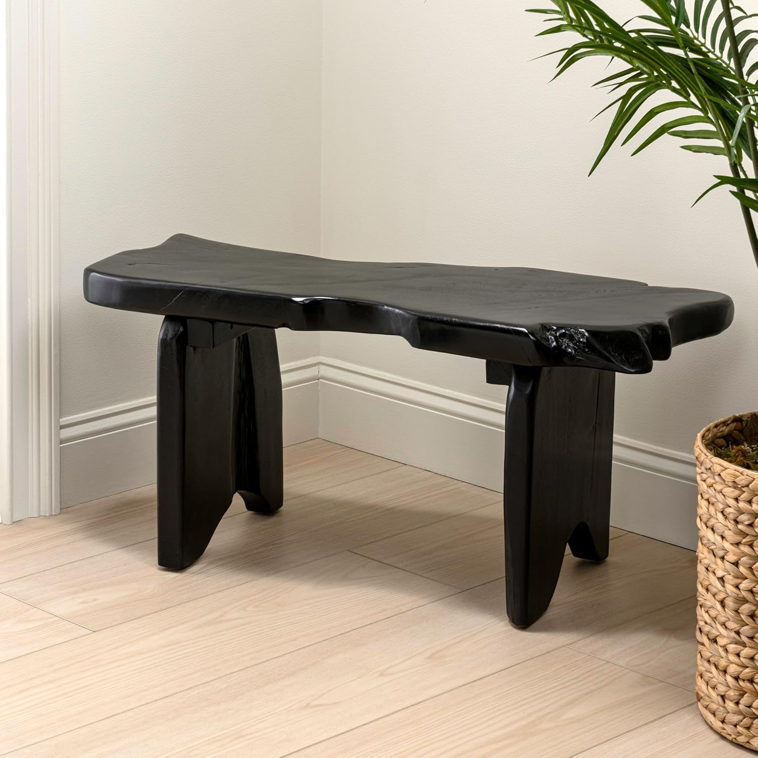 image:imageJONATHAN Y Stumpy Solid Teak Wood Live Edge Entryway Bench 35 Rustic Handmade Backless Accent Seat for Living Room Hallway amp Bedroom Black Finish BNH300BBlack
