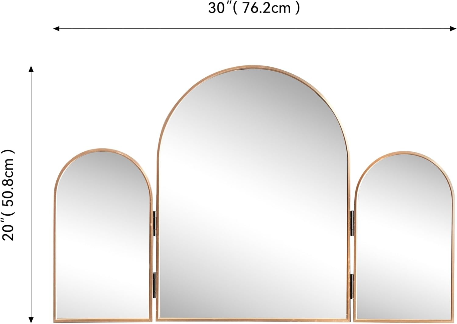 image:imageJONATHAN Y Verity Aluminum Arched Trifold Vanity Mirror Glossy Black 30 x 20 Modern Tabletop and Wall Mount with Adjustable Side Panels and HD Glass for Bedroom and Dressing Room MIR220AGold