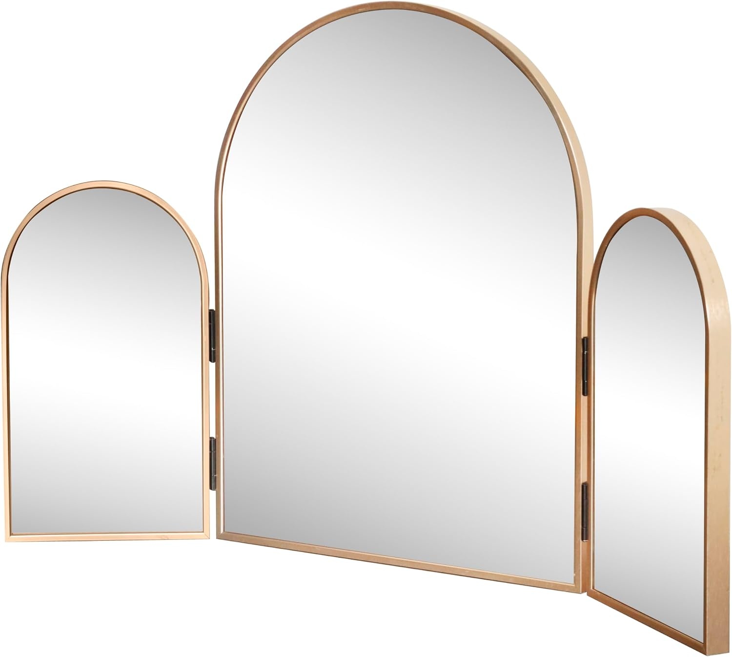 image:imageJONATHAN Y Verity Aluminum Arched Trifold Vanity Mirror Glossy Black 30 x 20 Modern Tabletop and Wall Mount with Adjustable Side Panels and HD Glass for Bedroom and Dressing Room MIR220AGold
