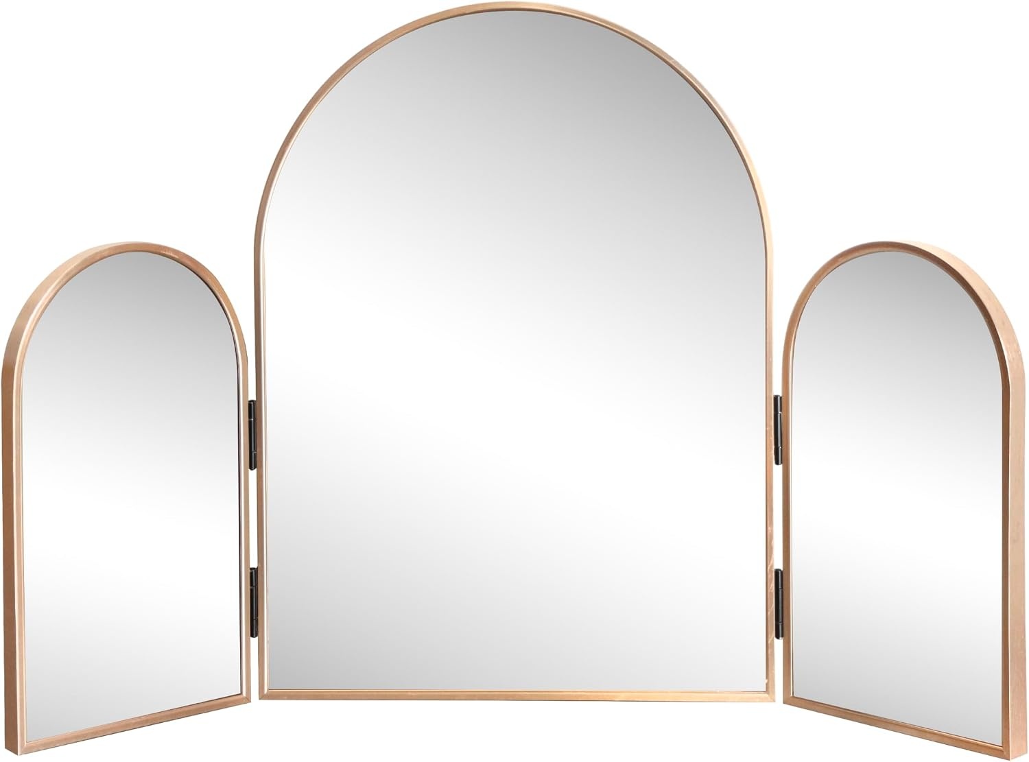 image:imageJONATHAN Y Verity Aluminum Arched Trifold Vanity Mirror Glossy Black 30 x 20 Modern Tabletop and Wall Mount with Adjustable Side Panels and HD Glass for Bedroom and Dressing Room MIR220AGold