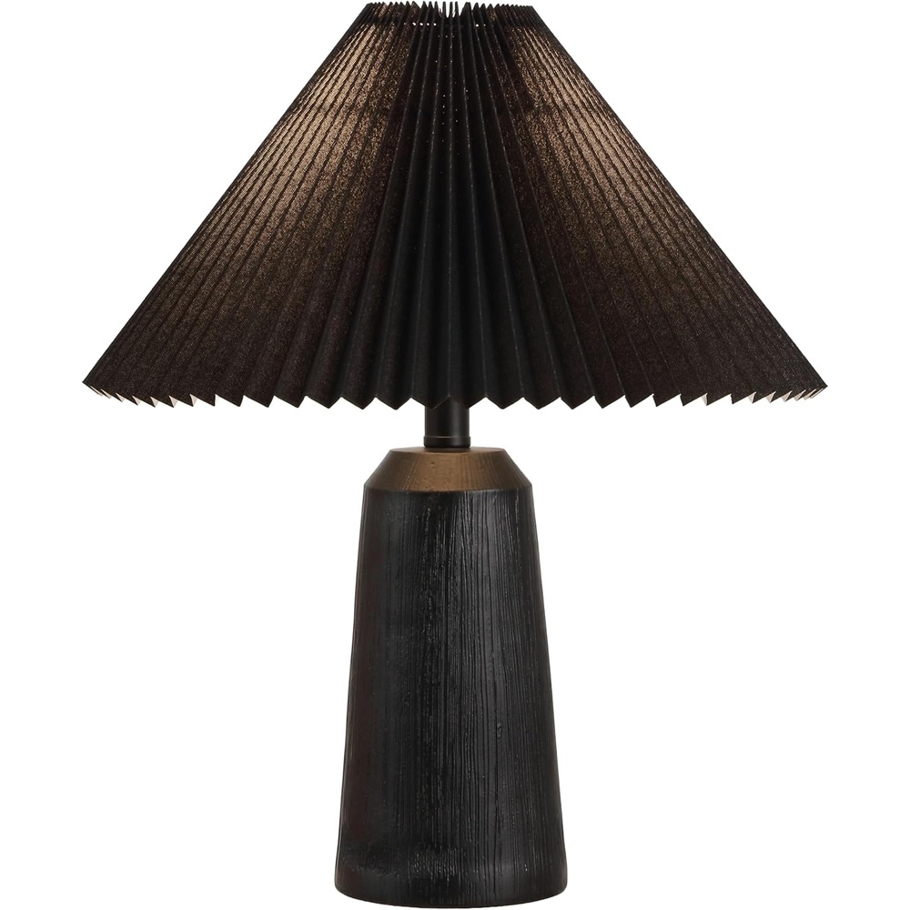 image:imageJONATHAN Y 205 Black Wood Finish Resin Cylinder Table Lamp Modern Rustic Scandinavian Bedside Lamp for Living Room Bedroom with Black Pleated Empire Shade LED Bulb Included JYL1146BBlack Wood Finish