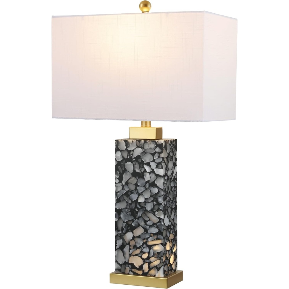 image:imageJONATHAN Y 275 Black Alabaster Gold Rectangular Table Lamp with Night Light Contemporary Coastal Bedside Lamp for Bedroom with White Linen Shade LED Bulbs Included JYL6201CBlackGold Painting