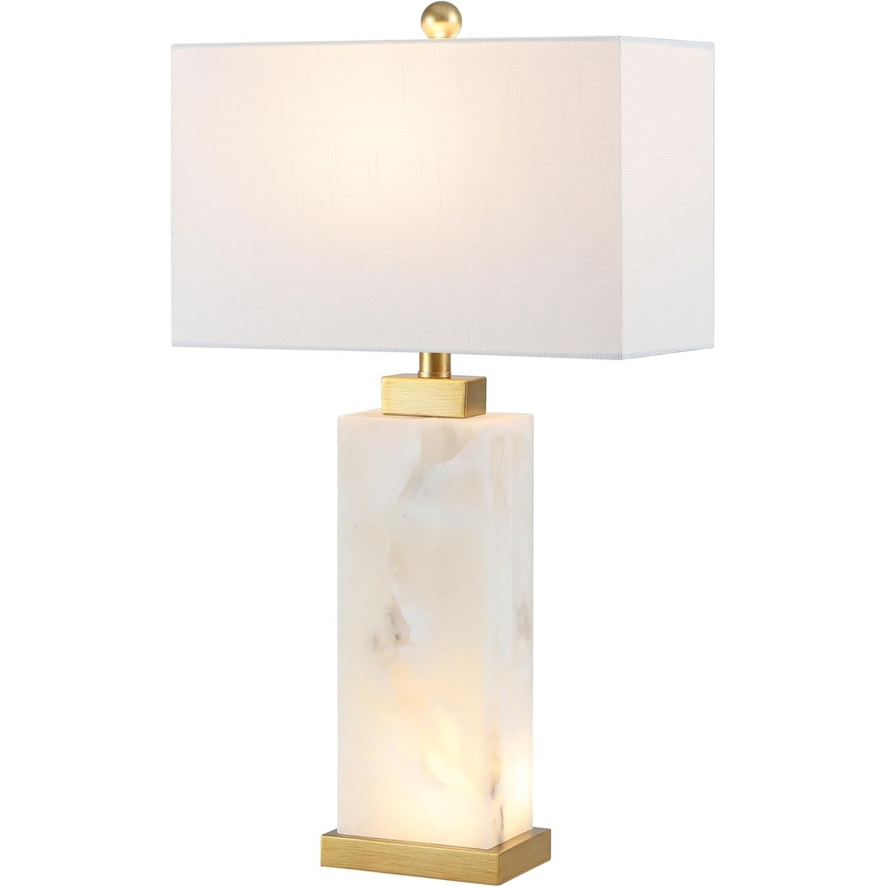 image:imageJONATHAN Y 275 Black Alabaster Gold Rectangular Table Lamp with Night Light Contemporary Coastal Bedside Lamp for Bedroom with White Linen Shade LED Bulbs Included JYL6201CWhiteGold Leaf