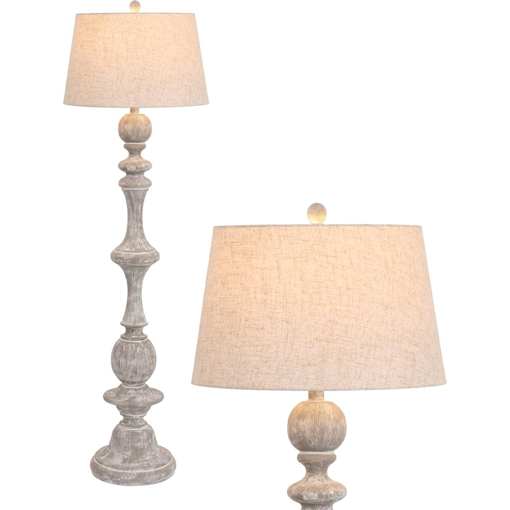 image:imageJONATHAN Y 67 Wash Gray Resin Candlestick Floor Lamp Farmhouse Rustic Traditional Standing Lamp for Living Room with Wash Gray Linen Empire Shade LED Bulb Included JYL3000CGray Wash
