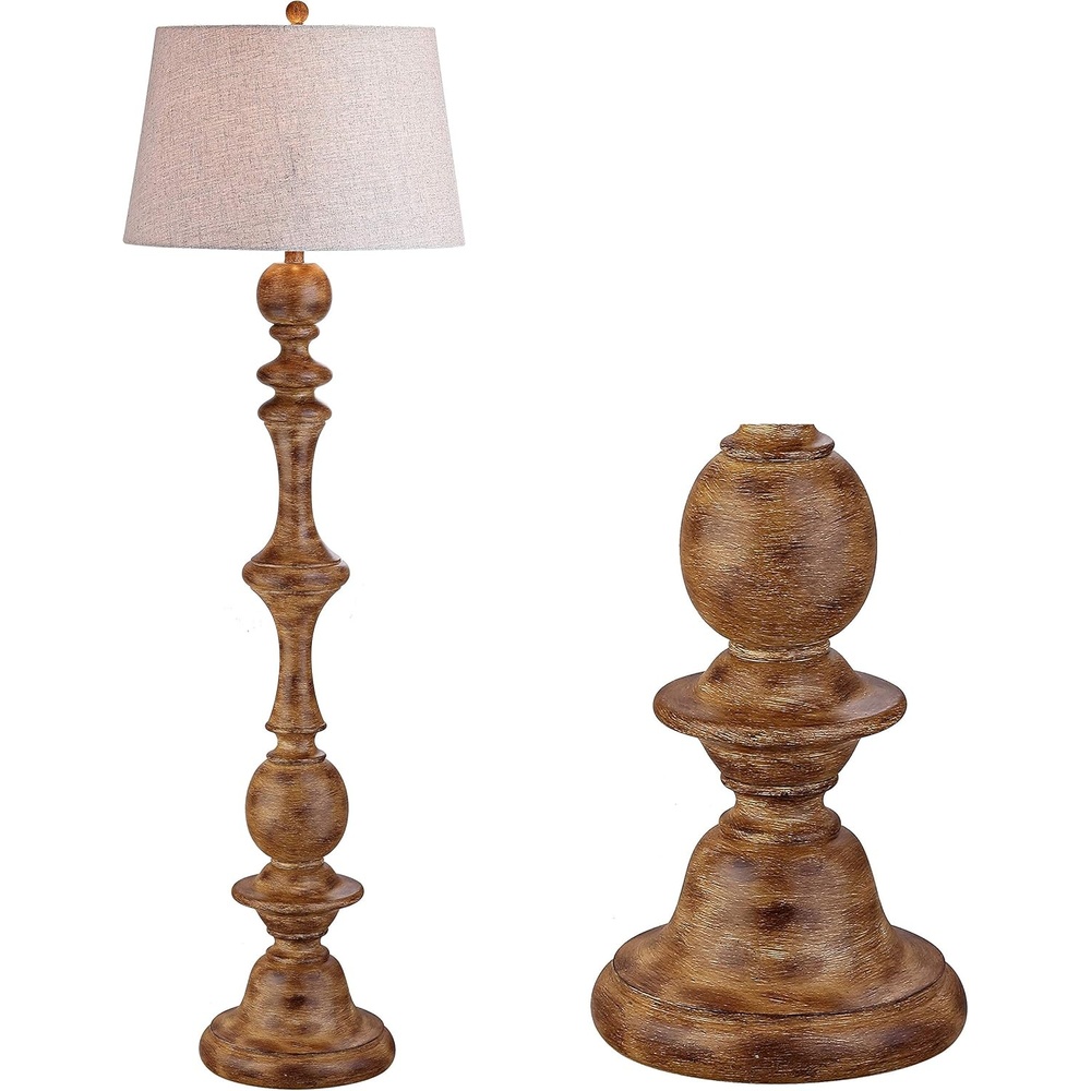 image:imageJONATHAN Y 67 Wash Gray Resin Candlestick Floor Lamp Farmhouse Rustic Traditional Standing Lamp for Living Room with Wash Gray Linen Empire Shade LED Bulb Included JYL3000CBrown