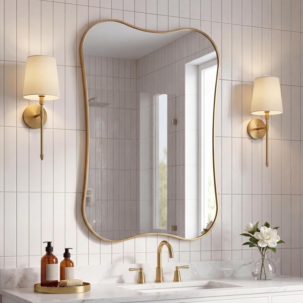 image:imageJONATHAN Y Calico Aluminum Metal Wall Mounted Mirror Glossy Gold Irregular Scallop Wavy Design 24 x 36 Modern Contemporary with DualOrientation Hanging for Entryway and Living Room MIR226BGold