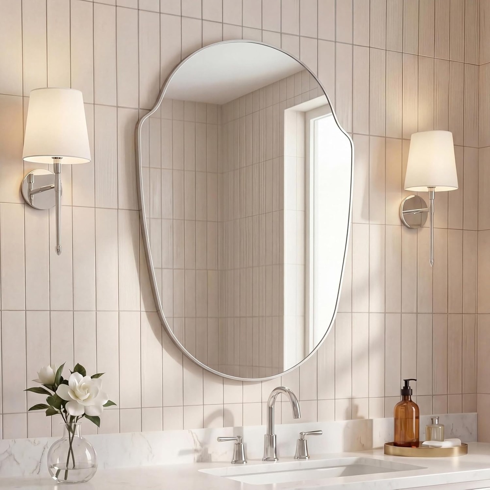 image:imageJONATHAN Y Guardian Aluminum Metal Framed Wall Mounted Mirror Glossy Gold Shield Shaped 24 x 36 Modern Minimalist Hanging Mirror with High Definition Glass for Living Room and Entryway MIR229BNickel