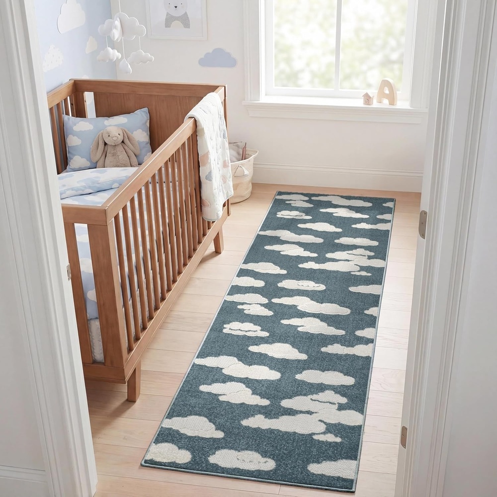 image:imageJONATHAN Y Hedwig HighLow Cloud Blue 5x5 Square IndoorOutdoor Area Rug Youth Scandi Kids Modern Cottage Transitional for BedroomKitchenLiving RoomNon SheddingEasyWashing SCN105A5SQDark BlueIvory