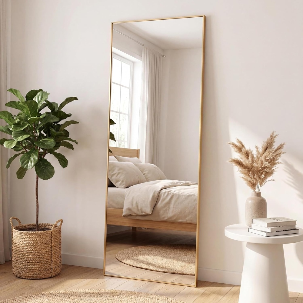 image:imageJONATHAN Y Strait Aluminum Full Length Rectangular Mirror 20 x 59 Nickel Glossy Metal Frame for Bedroom and Living Room Modern Minimalist Wall Mounted and Leaner Large Body Mirror MIR228CGold