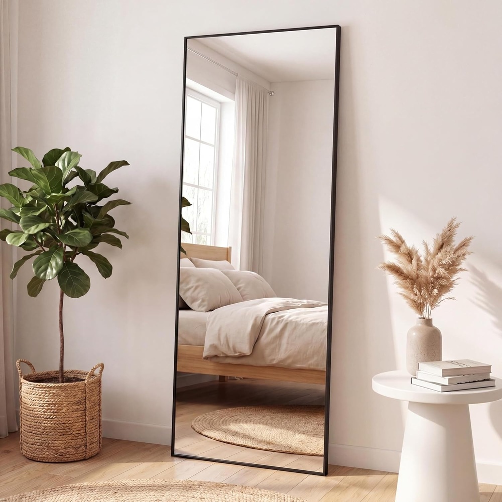image:imageJONATHAN Y Strait Aluminum Full Length Rectangular Mirror 20 x 59 Nickel Glossy Metal Frame for Bedroom and Living Room Modern Minimalist Wall Mounted and Leaner Large Body Mirror MIR228CBlack