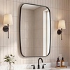 JONATHAN Y Cassian Aluminum Metal Framed Wall Mounted Mirror 24″ x 36″ Glossy Gold Capsule Oblong Oval Modern Floating Mirror for Bathroom and Entryway with Horizontal or Vertical Hanging MIR227B(Black)