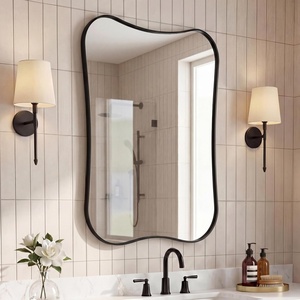 JONATHAN Y Calico Aluminum Metal Wall Mounted Mirror Glossy Gold Irregular Scallop Wavy Design 24″ x 36″ Modern Contemporary with Dual-Orientation Hanging for Entryway and Living Room MIR226B(Black)