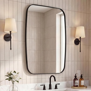 JONATHAN Y Cassian Aluminum Metal Framed Wall Mounted Mirror 24″ x 36″ Glossy Gold Capsule Oblong Oval Modern Floating Mirror for Bathroom and Entryway with Horizontal or Vertical Hanging MIR227B(Black)