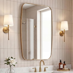 JONATHAN Y Cassian Aluminum Metal Framed Wall Mounted Mirror 24″ x 36″ Glossy Gold Capsule Oblong Oval Modern Floating Mirror for Bathroom and Entryway with Horizontal or Vertical Hanging MIR227B(Gold)