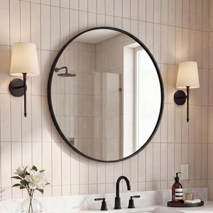 JONATHAN Y Eclipse Aluminum Metal Framed Round Wall Mirror 24″ Gold Circle Wall Mounted Vanity Mirror for Bathroom Entryway and Living Room with Modern Minimalist Design and HD Glass MIR222B(Black)