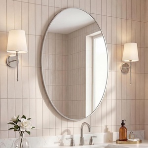 JONATHAN Y Ellipse Oval Metal Framed Wall Mirror 24″ x 36″ Nickel Glossy Aluminum Frame with High Definition Glass and Modern Floating Design for Bedroom Living Room and Entryway MIR224C(Nickel)