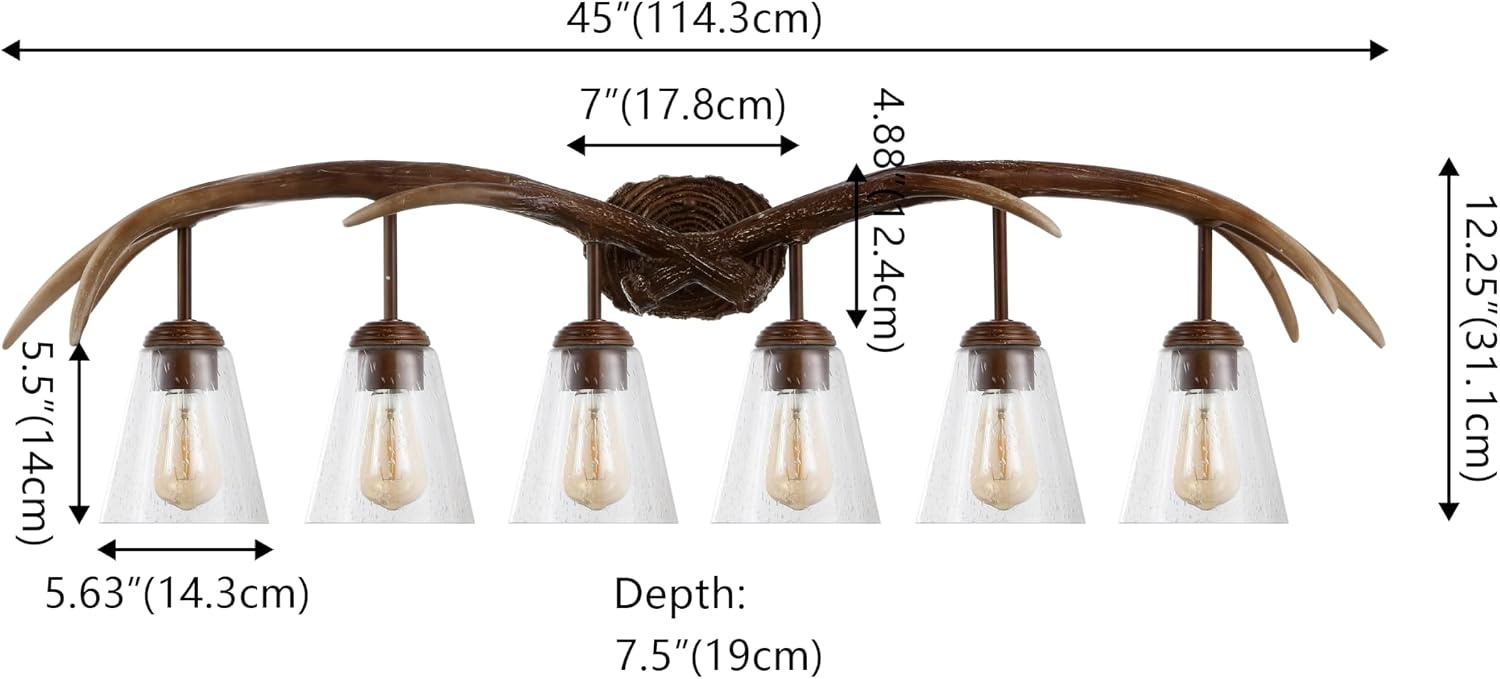image:imageJONATHAN Y 325 Brown Wood Finish 4Light Resin Antlers Vanity Light Wall Sconce Rustic Farmhouse for Living Room Bathroom with Clear Seeded Glass Shades LED Bulbs Included JYL6315ABrown Wood Finish