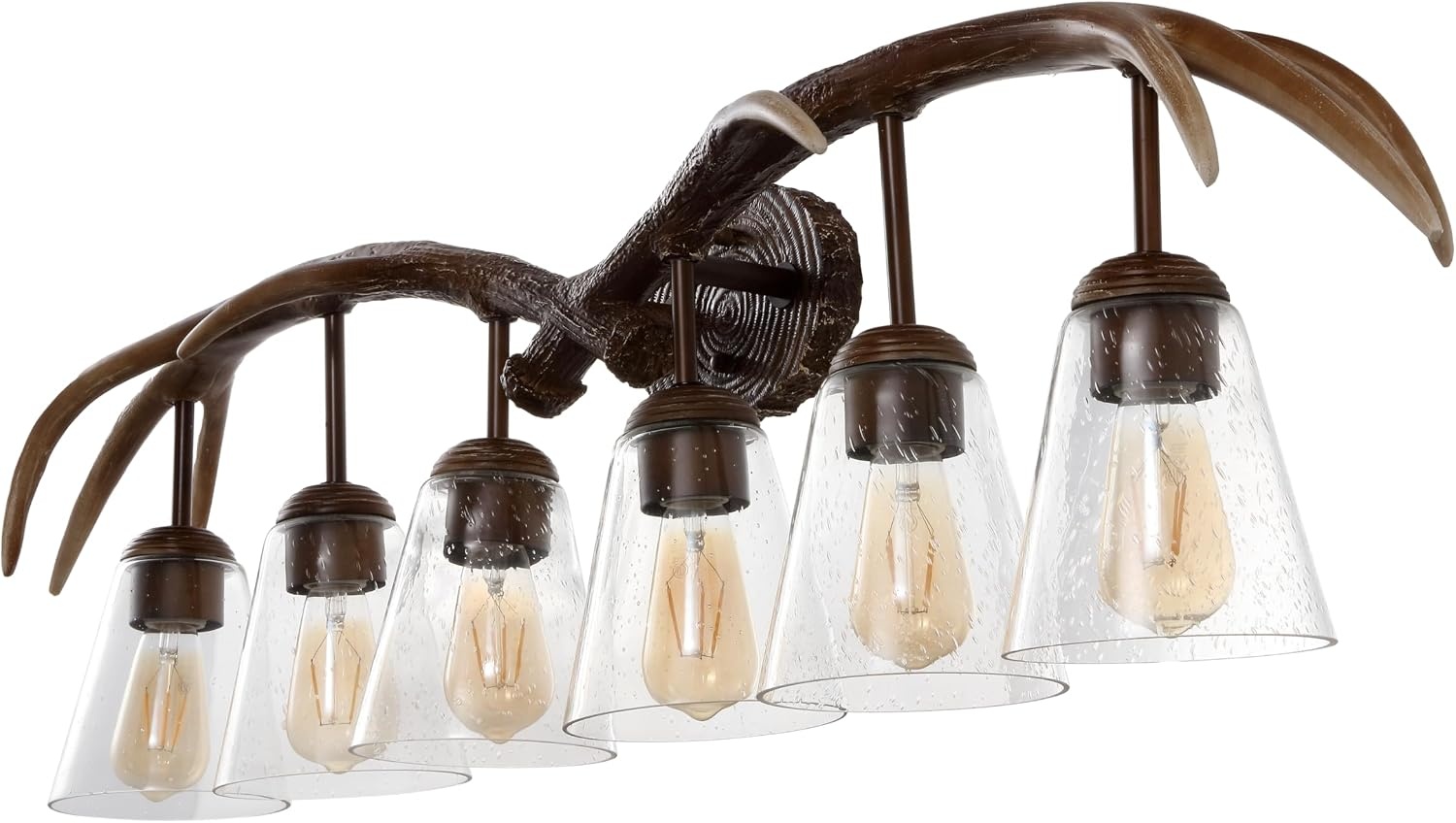 image:imageJONATHAN Y 325 Brown Wood Finish 4Light Resin Antlers Vanity Light Wall Sconce Rustic Farmhouse for Living Room Bathroom with Clear Seeded Glass Shades LED Bulbs Included JYL6315ABrown Wood Finish