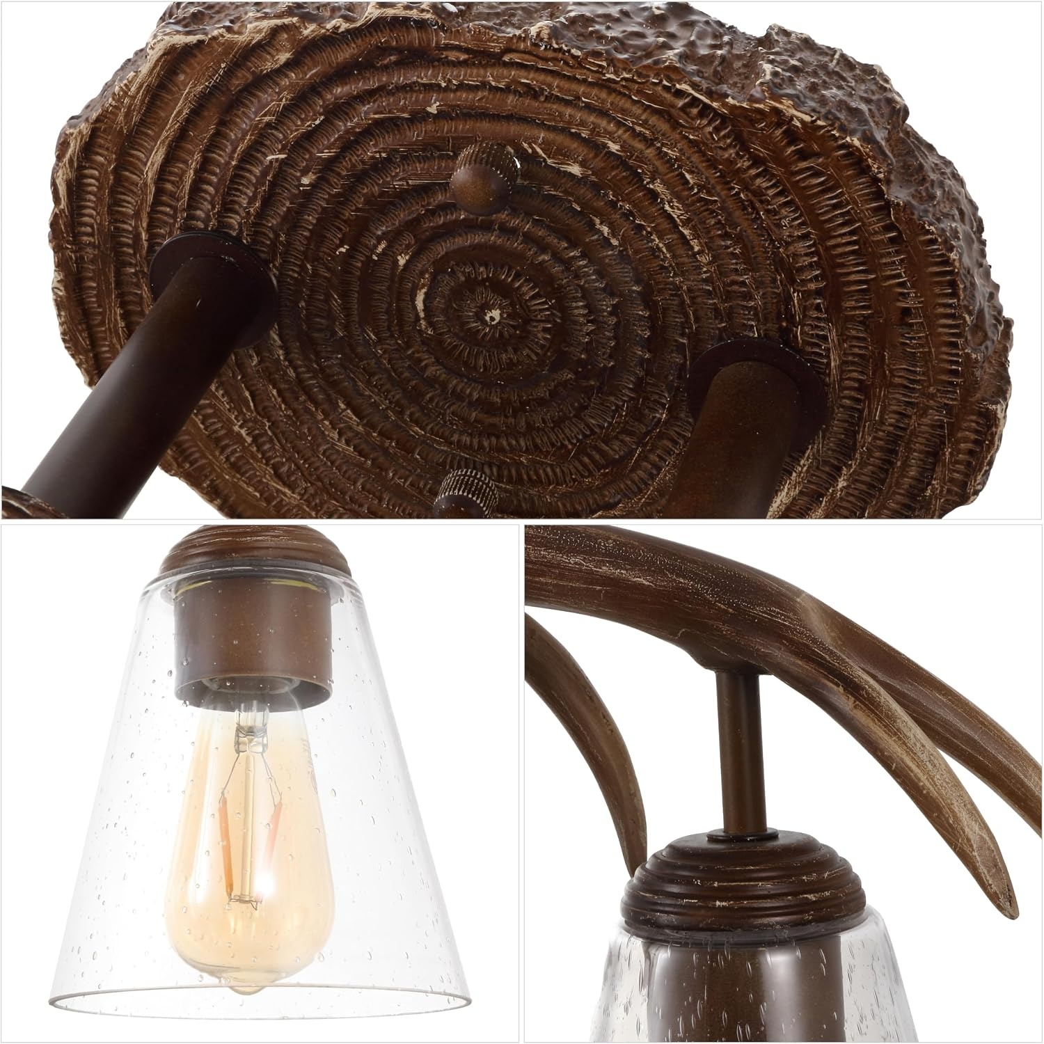 image:imageJONATHAN Y 325 Brown Wood Finish 4Light Resin Antlers Vanity Light Wall Sconce Rustic Farmhouse for Living Room Bathroom with Clear Seeded Glass Shades LED Bulbs Included JYL6315ABrown Wood Finish
