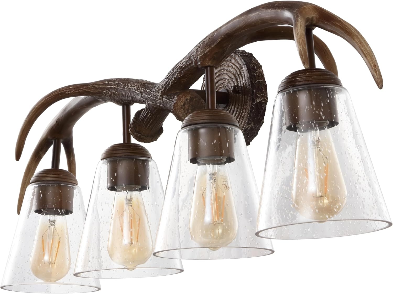 image:imageJONATHAN Y 325 Brown Wood Finish 4Light Resin Antlers Vanity Light Wall Sconce Rustic Farmhouse for Living Room Bathroom with Clear Seeded Glass Shades LED Bulbs Included JYL6315ABrown Wood Finish