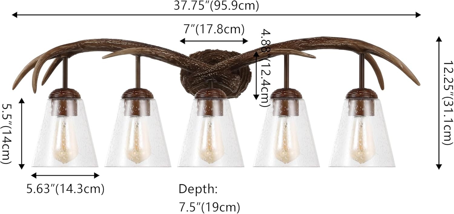 image:imageJONATHAN Y 325 Brown Wood Finish 4Light Resin Antlers Vanity Light Wall Sconce Rustic Farmhouse for Living Room Bathroom with Clear Seeded Glass Shades LED Bulbs Included JYL6315ABrown Wood Finish