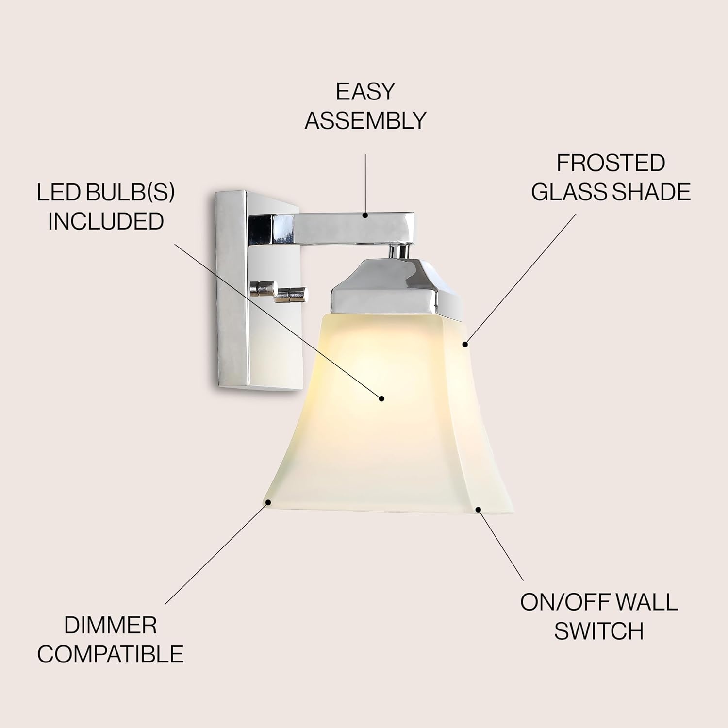 image:imageJONATHAN Y 395 Oil Rubbed Bronze White 6Light Metal Glass Rectangular Vanity Light Wall Sconce Traditional Transitional for Bathroom with Frosted Glass Shade Damp Rated LED Bulbs Included JYL7623AChrome