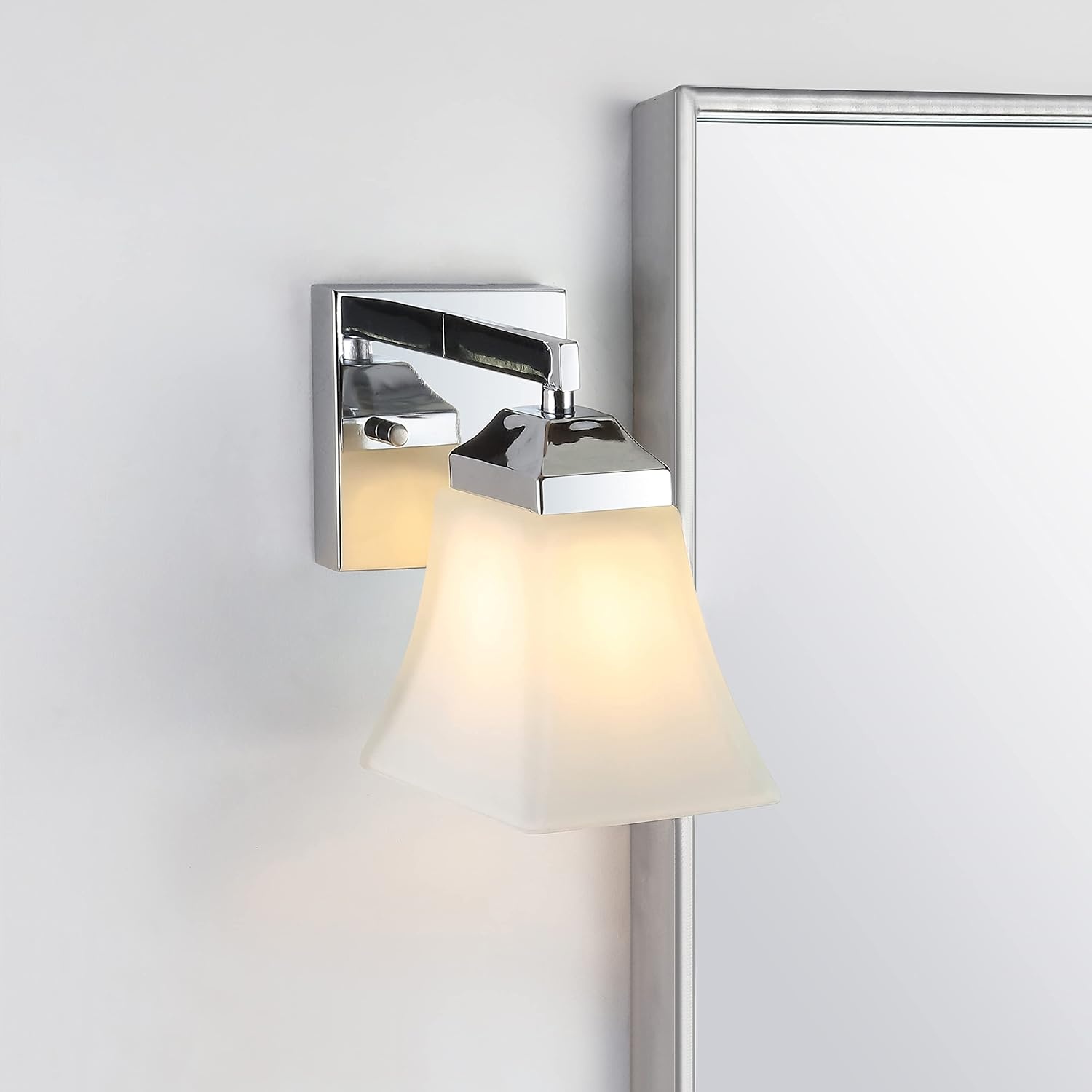 image:imageJONATHAN Y 395 Oil Rubbed Bronze White 6Light Metal Glass Rectangular Vanity Light Wall Sconce Traditional Transitional for Bathroom with Frosted Glass Shade Damp Rated LED Bulbs Included JYL7623AChrome