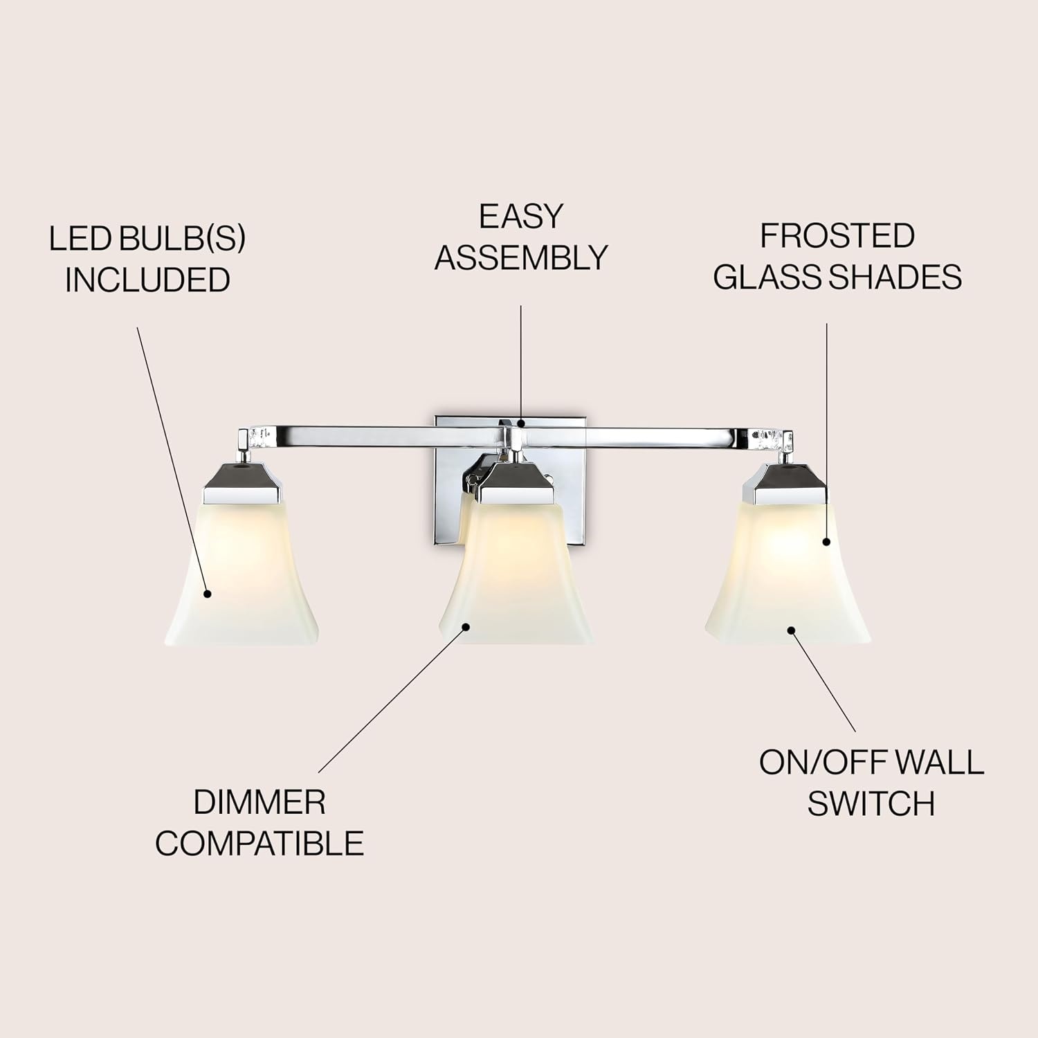 image:imageJONATHAN Y 395 Oil Rubbed Bronze White 6Light Metal Glass Rectangular Vanity Light Wall Sconce Traditional Transitional for Bathroom with Frosted Glass Shade Damp Rated LED Bulbs Included JYL7623AChrome