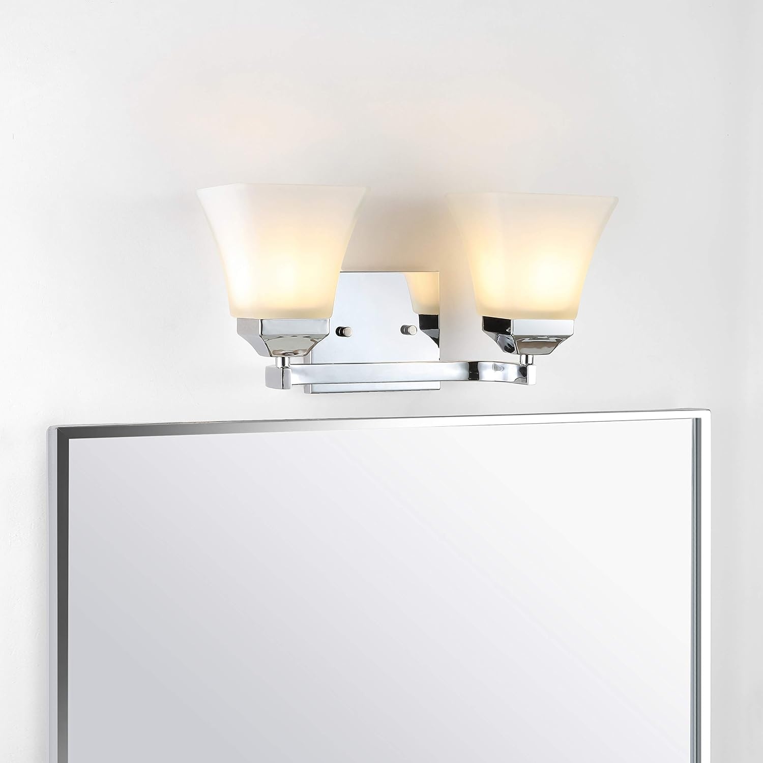 image:imageJONATHAN Y 395 Oil Rubbed Bronze White 6Light Metal Glass Rectangular Vanity Light Wall Sconce Traditional Transitional for Bathroom with Frosted Glass Shade Damp Rated LED Bulbs Included JYL7623AChrome