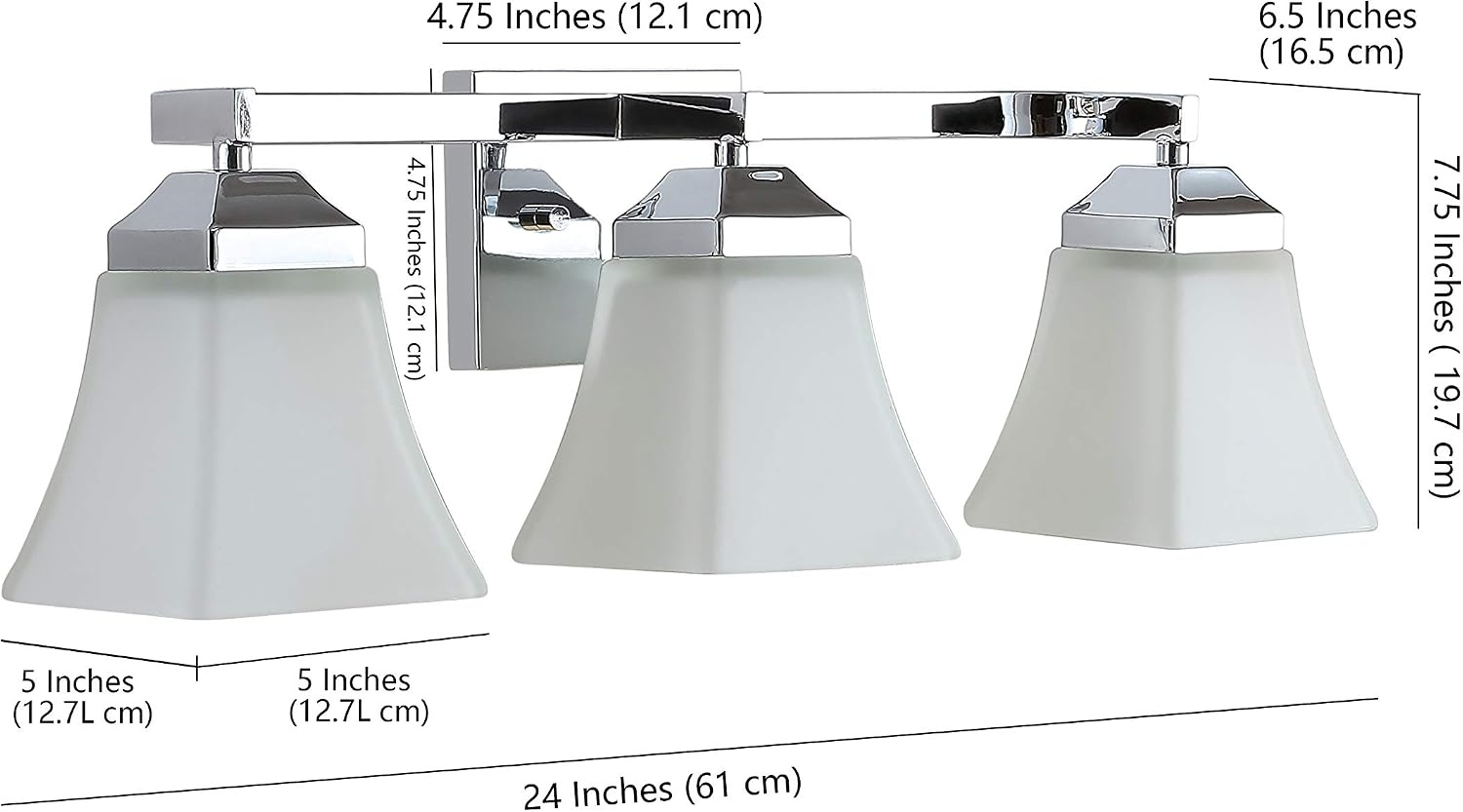 image:imageJONATHAN Y 395 Oil Rubbed Bronze White 6Light Metal Glass Rectangular Vanity Light Wall Sconce Traditional Transitional for Bathroom with Frosted Glass Shade Damp Rated LED Bulbs Included JYL7623AChrome