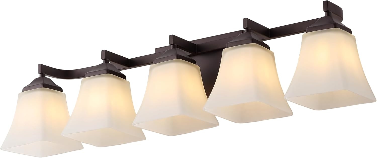 image:imageJONATHAN Y 395 Oil Rubbed Bronze White 6Light Metal Glass Rectangular Vanity Light Wall Sconce Traditional Transitional for Bathroom with Frosted Glass Shade Damp Rated LED Bulbs Included JYL7623AOilRubbed Bronze