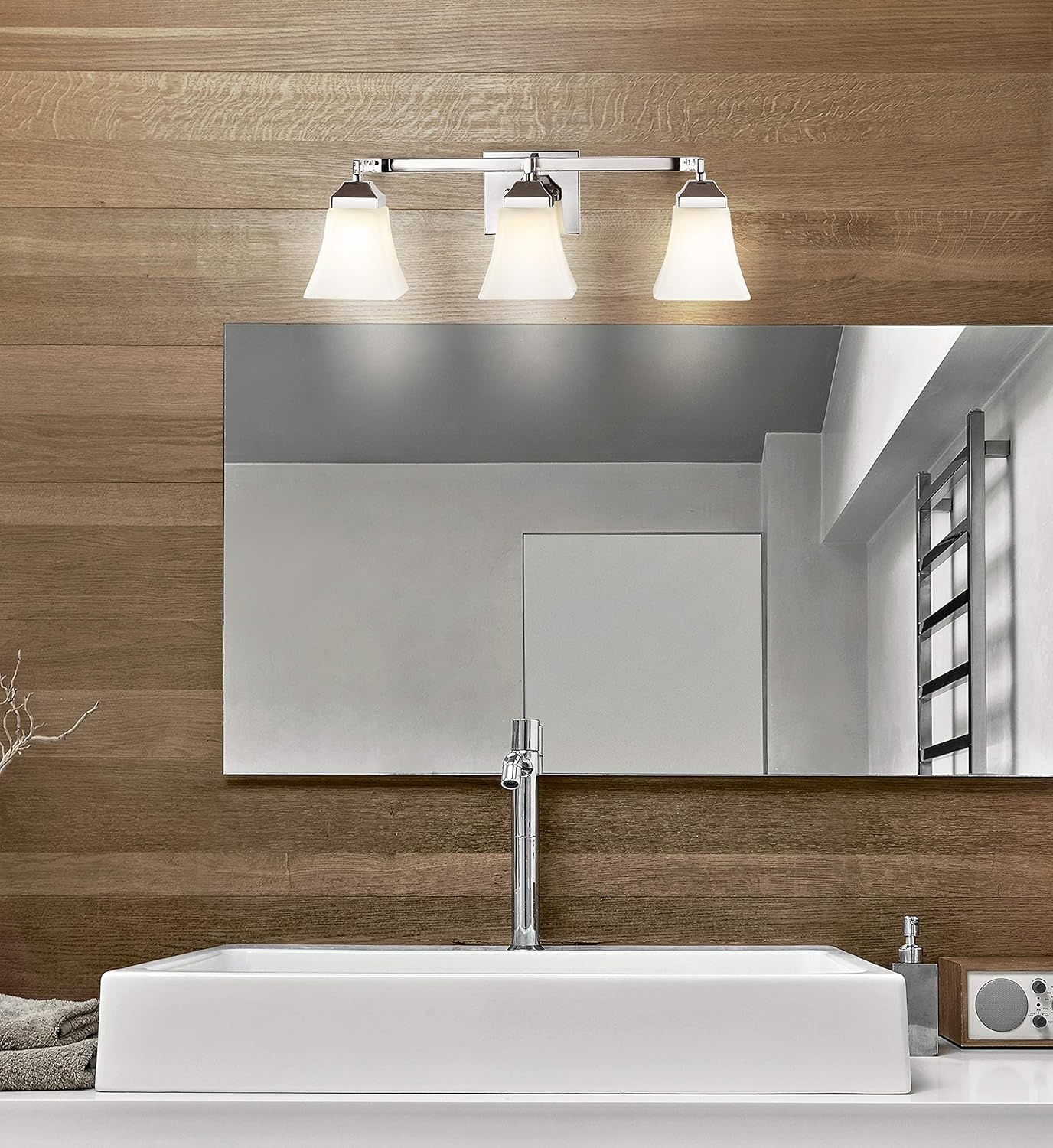 image:imageJONATHAN Y 395 Oil Rubbed Bronze White 6Light Metal Glass Rectangular Vanity Light Wall Sconce Traditional Transitional for Bathroom with Frosted Glass Shade Damp Rated LED Bulbs Included JYL7623AChrome