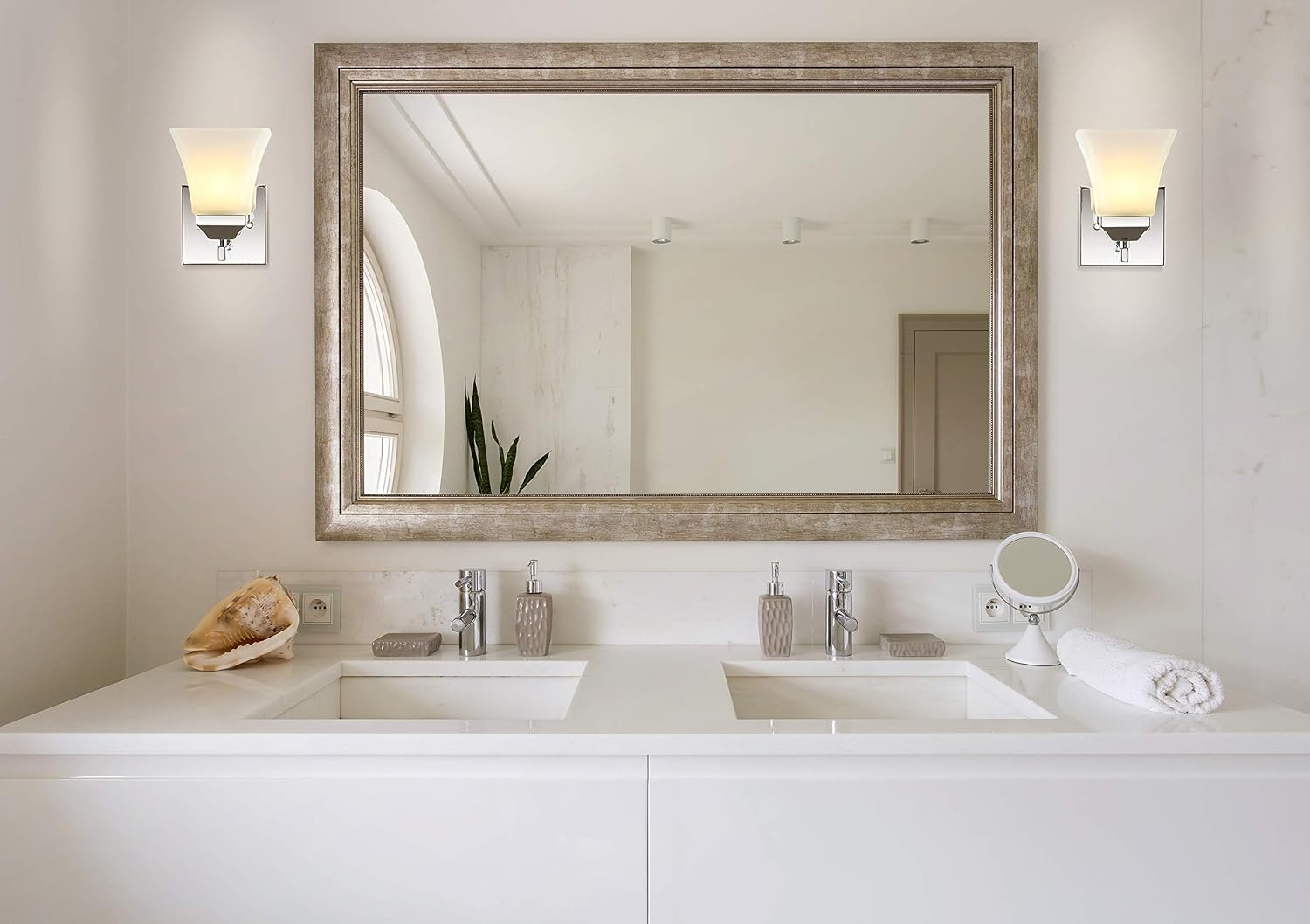 image:imageJONATHAN Y 395 Oil Rubbed Bronze White 6Light Metal Glass Rectangular Vanity Light Wall Sconce Traditional Transitional for Bathroom with Frosted Glass Shade Damp Rated LED Bulbs Included JYL7623AChrome