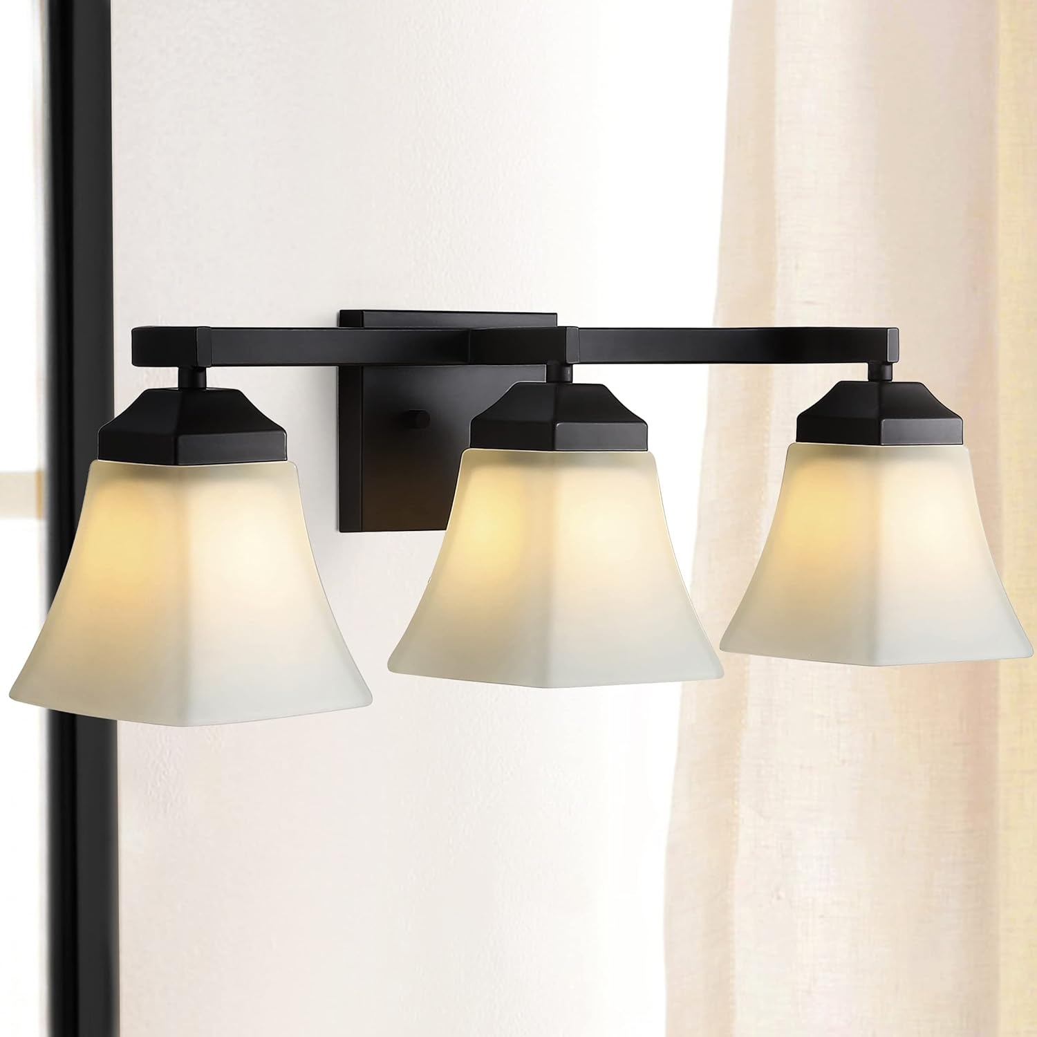 image:imageJONATHAN Y 395 Oil Rubbed Bronze White 6Light Metal Glass Rectangular Vanity Light Wall Sconce Traditional Transitional for Bathroom with Frosted Glass Shade Damp Rated LED Bulbs Included JYL7623AOilRubbed Bronze