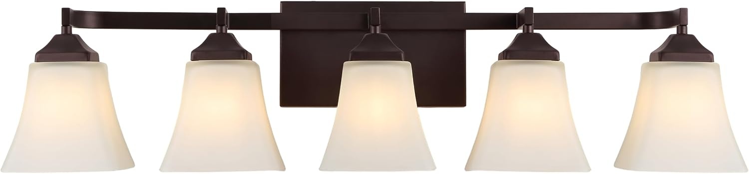 image:imageJONATHAN Y 395 Oil Rubbed Bronze White 6Light Metal Glass Rectangular Vanity Light Wall Sconce Traditional Transitional for Bathroom with Frosted Glass Shade Damp Rated LED Bulbs Included JYL7623AOilRubbed Bronze