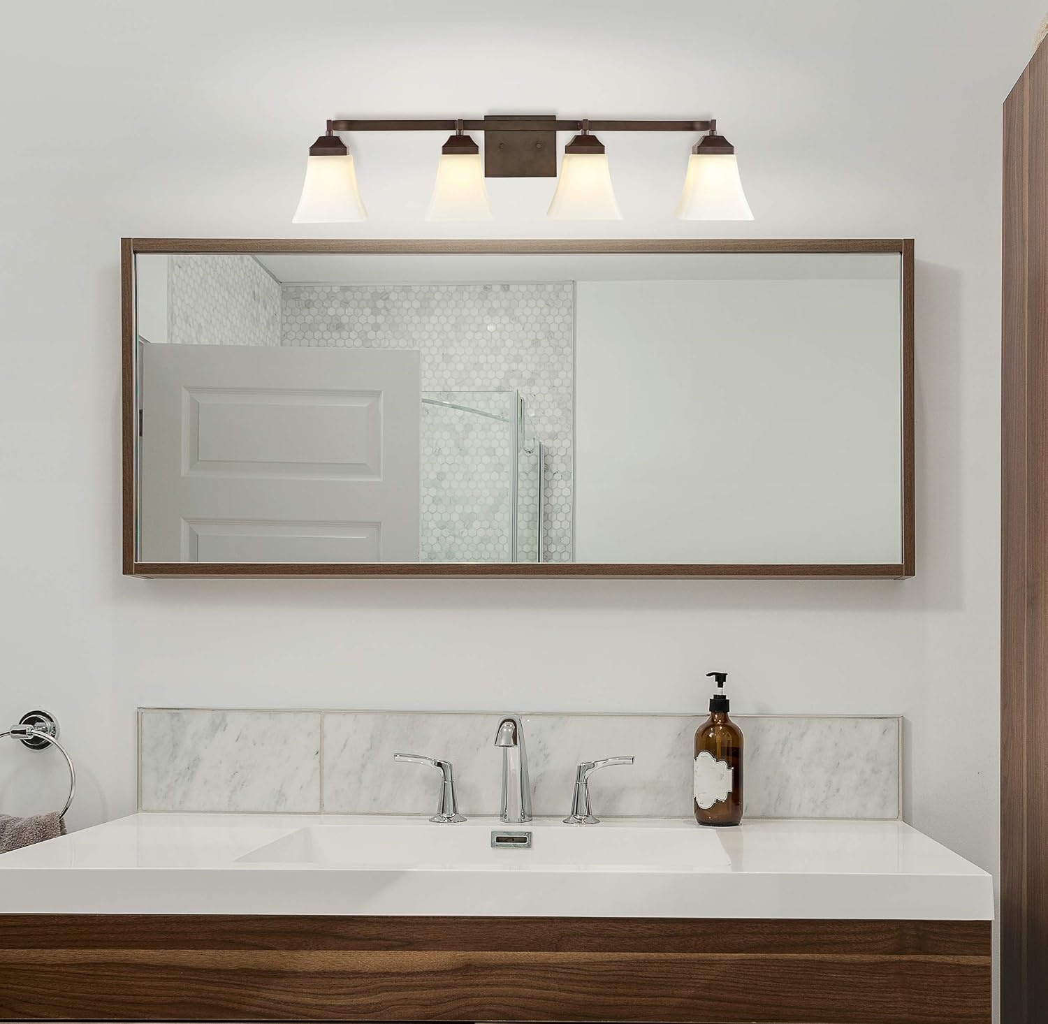 image:imageJONATHAN Y 395 Oil Rubbed Bronze White 6Light Metal Glass Rectangular Vanity Light Wall Sconce Traditional Transitional for Bathroom with Frosted Glass Shade Damp Rated LED Bulbs Included JYL7623AOilRubbed Bronze