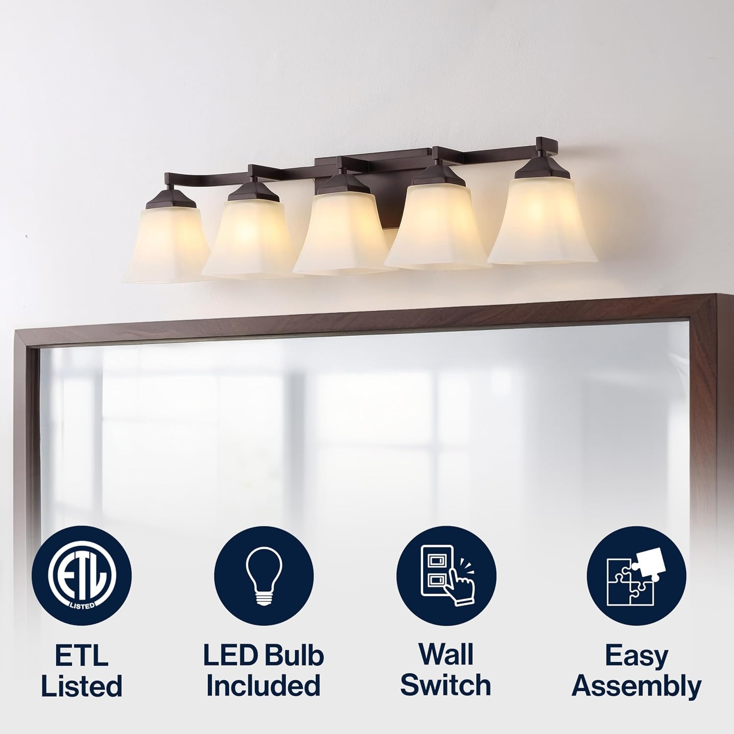 image:imageJONATHAN Y 395 Oil Rubbed Bronze White 6Light Metal Glass Rectangular Vanity Light Wall Sconce Traditional Transitional for Bathroom with Frosted Glass Shade Damp Rated LED Bulbs Included JYL7623AOilRubbed Bronze