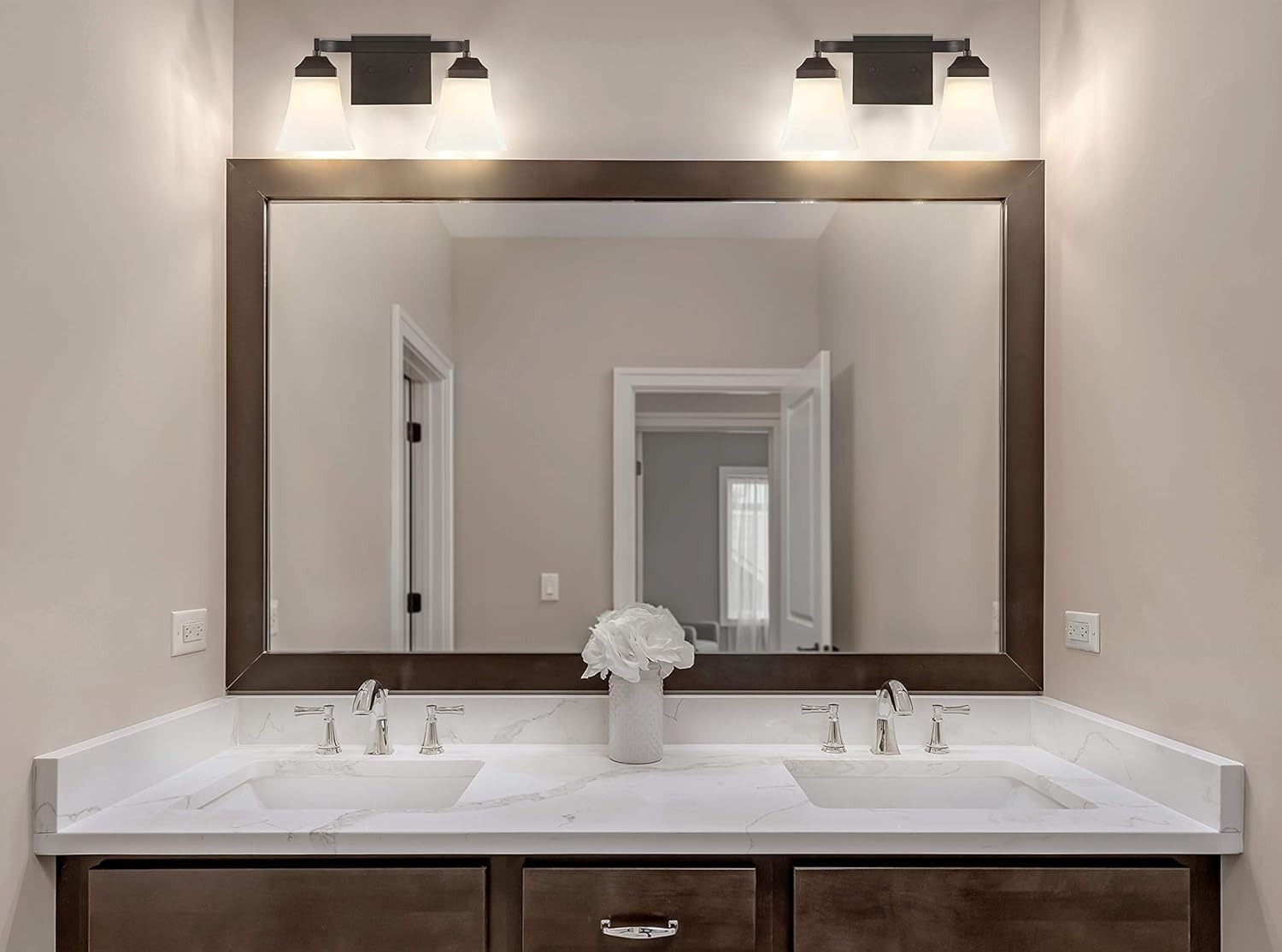 image:imageJONATHAN Y 395 Oil Rubbed Bronze White 6Light Metal Glass Rectangular Vanity Light Wall Sconce Traditional Transitional for Bathroom with Frosted Glass Shade Damp Rated LED Bulbs Included JYL7623AOilRubbed Bronze