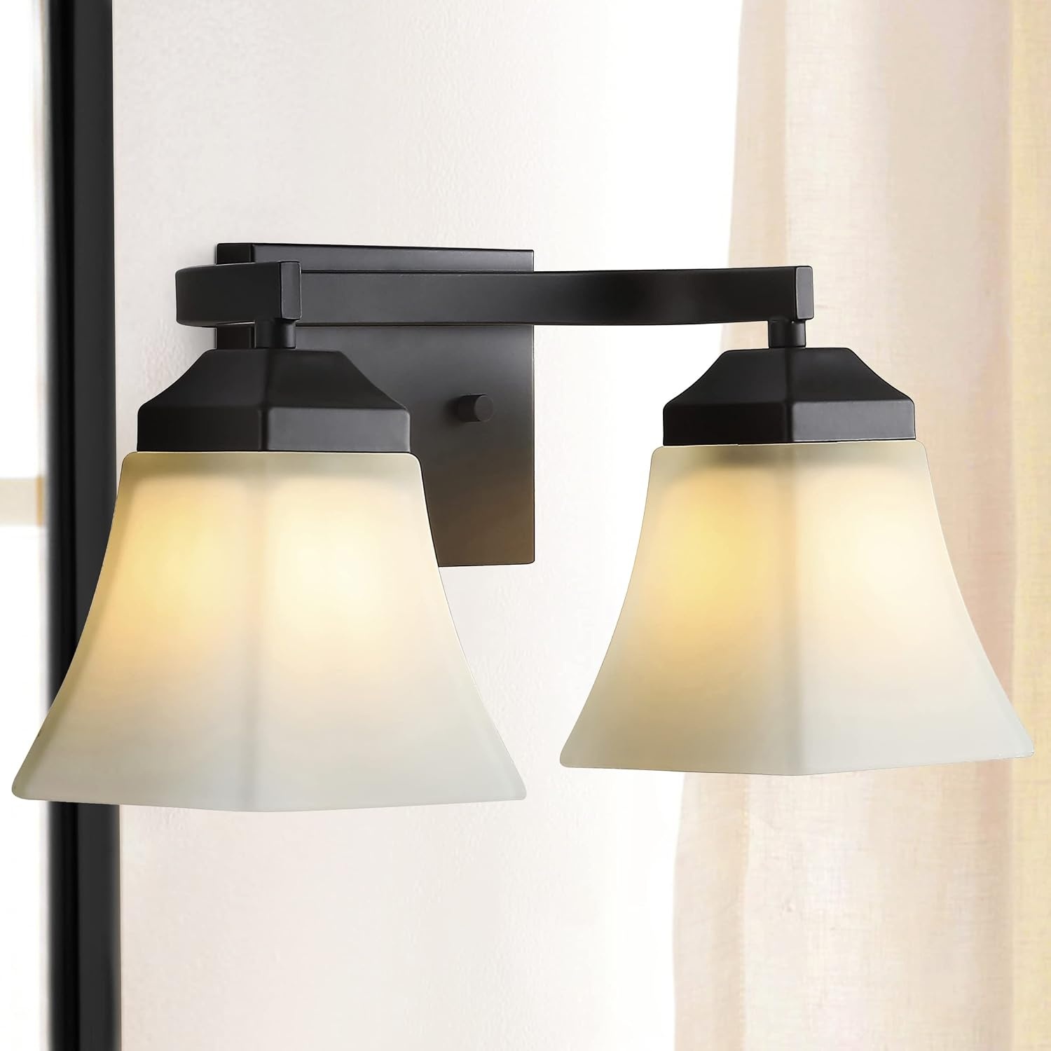 image:imageJONATHAN Y 395 Oil Rubbed Bronze White 6Light Metal Glass Rectangular Vanity Light Wall Sconce Traditional Transitional for Bathroom with Frosted Glass Shade Damp Rated LED Bulbs Included JYL7623AOilRubbed Bronze