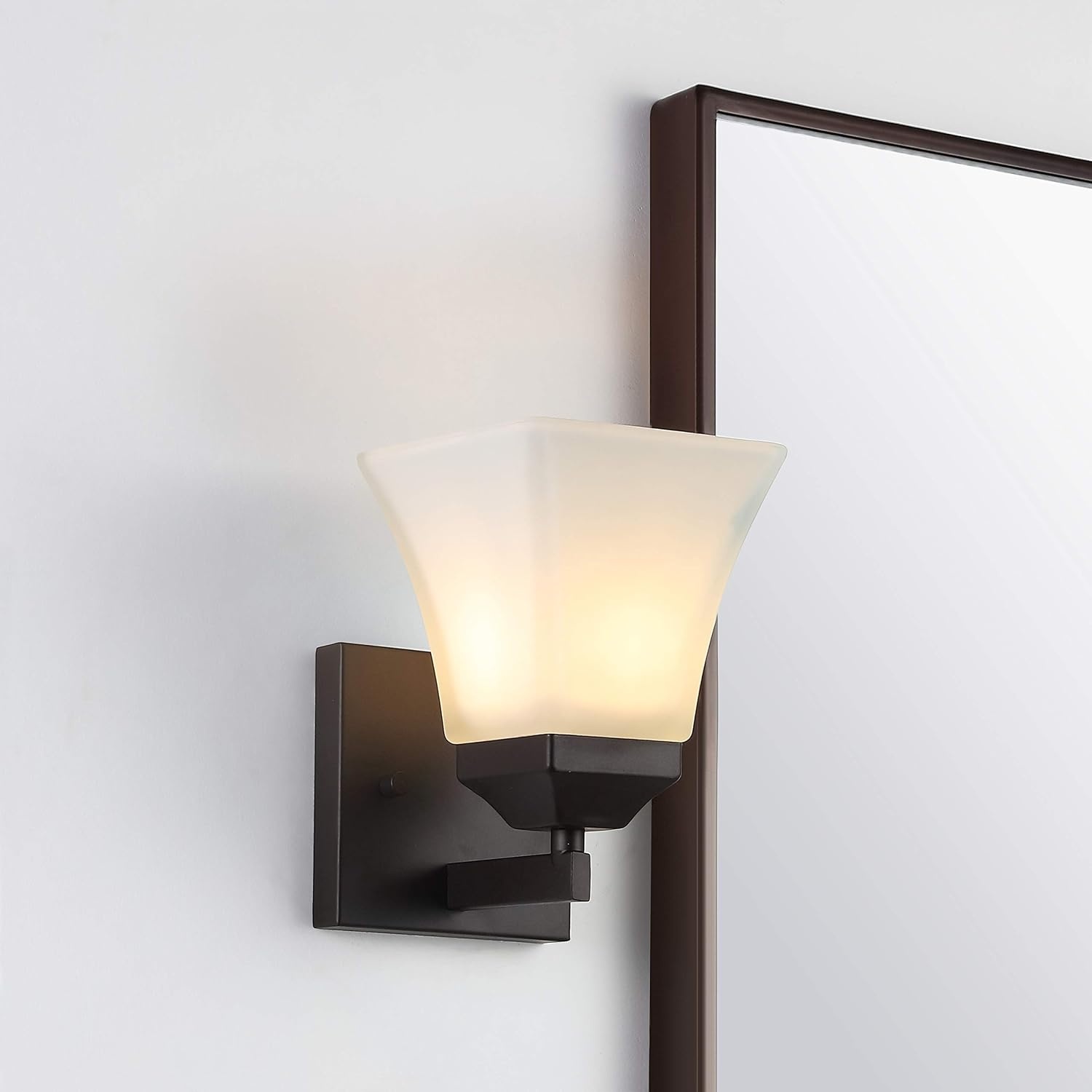 image:imageJONATHAN Y 395 Oil Rubbed Bronze White 6Light Metal Glass Rectangular Vanity Light Wall Sconce Traditional Transitional for Bathroom with Frosted Glass Shade Damp Rated LED Bulbs Included JYL7623AOilRubbed Bronze