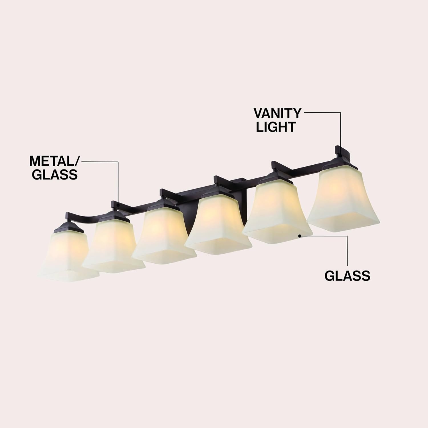 image:imageJONATHAN Y 395 Oil Rubbed Bronze White 6Light Metal Glass Rectangular Vanity Light Wall Sconce Traditional Transitional for Bathroom with Frosted Glass Shade Damp Rated LED Bulbs Included JYL7623AOilRubbed Bronze
