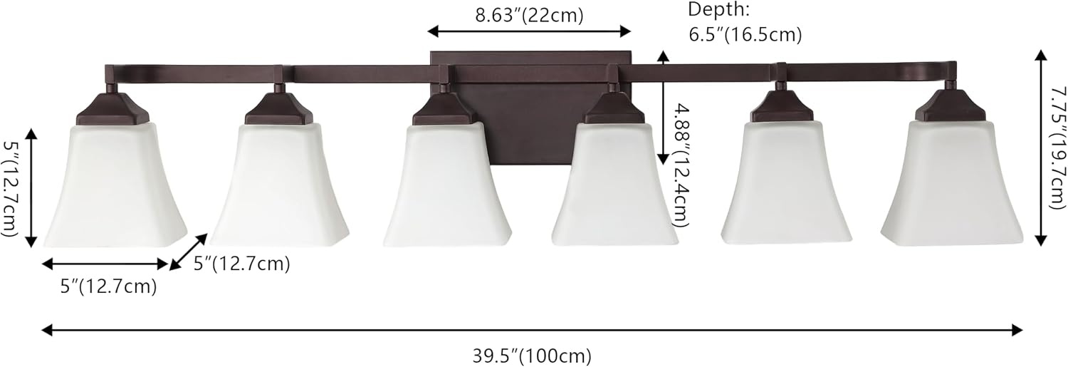 image:imageJONATHAN Y 395 Oil Rubbed Bronze White 6Light Metal Glass Rectangular Vanity Light Wall Sconce Traditional Transitional for Bathroom with Frosted Glass Shade Damp Rated LED Bulbs Included JYL7623AOilRubbed Bronze